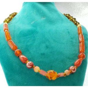 Venetian Orange Glass Necklace Vtg